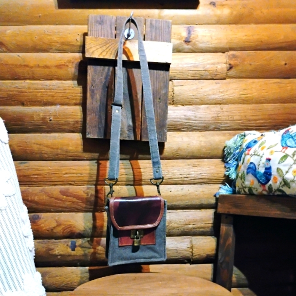 Mona B Upcycled Locksmith Crossbody Messenger Bag Purse Canvas Leather